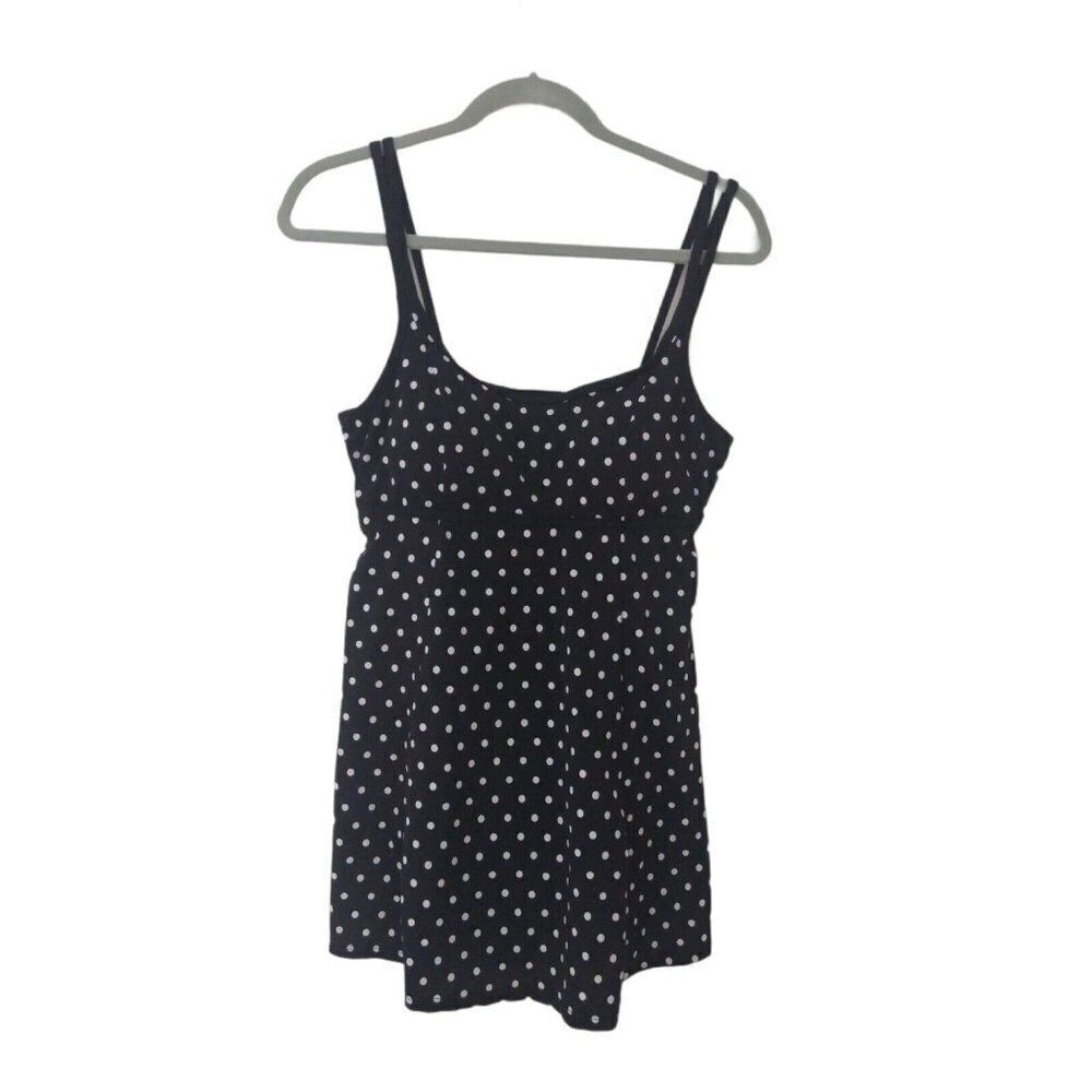 Beach Belle‎ Swim Dress Size 12 Black White Built in Bra Waist Polka Dots
